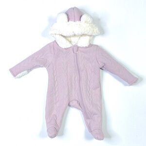 Tahari Pink Sherpa Baby Footie with Cream Hood